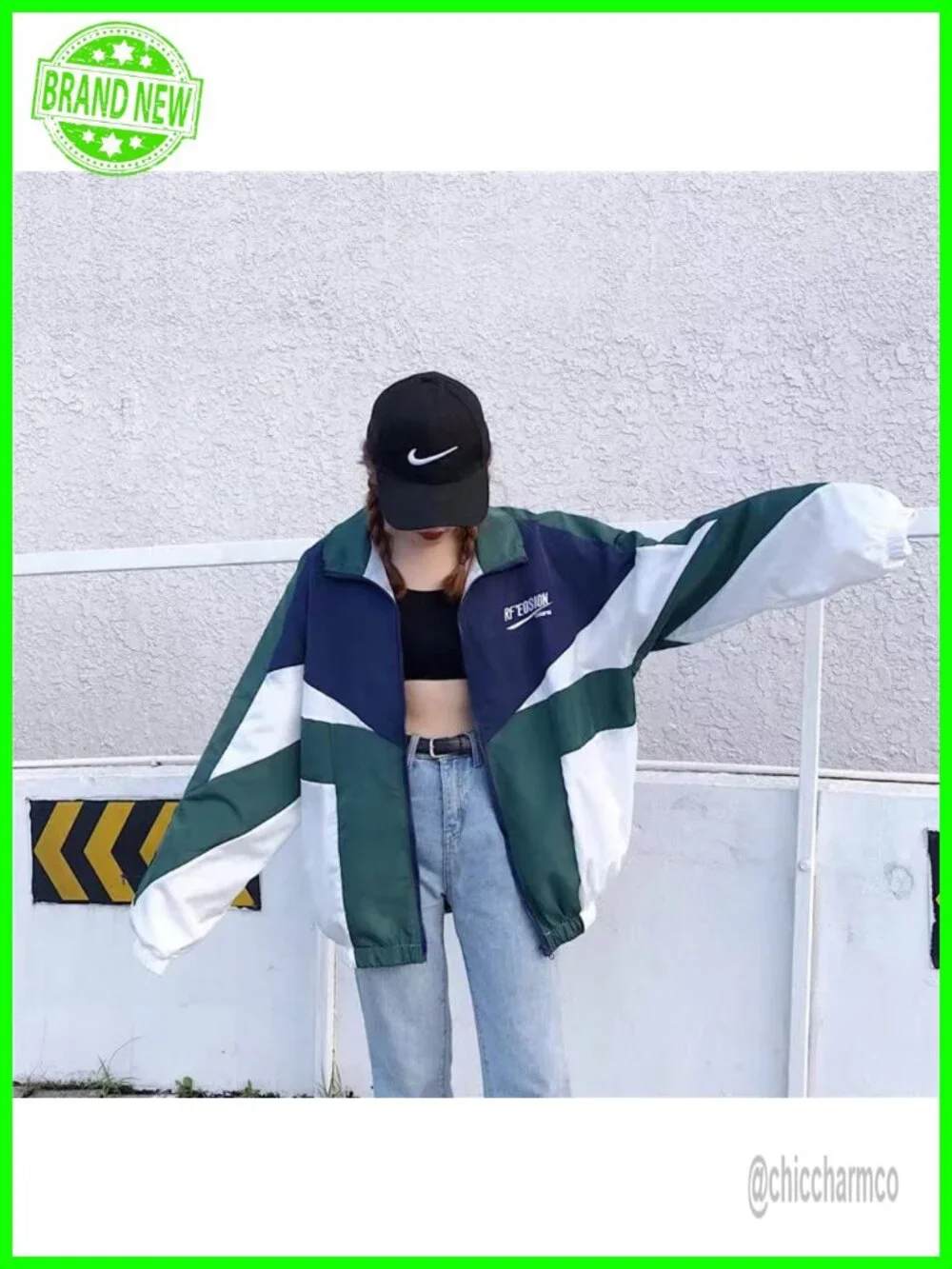 Y2K Varsity Jacket Women Oversized Zip Up Bomber Lightweight Cotton Polyester